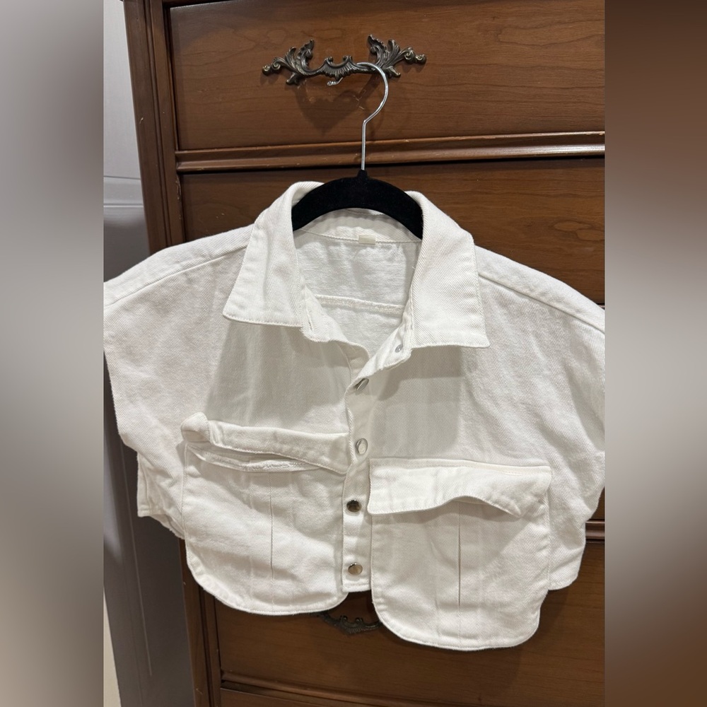 White Cropped Button-Up Jacket